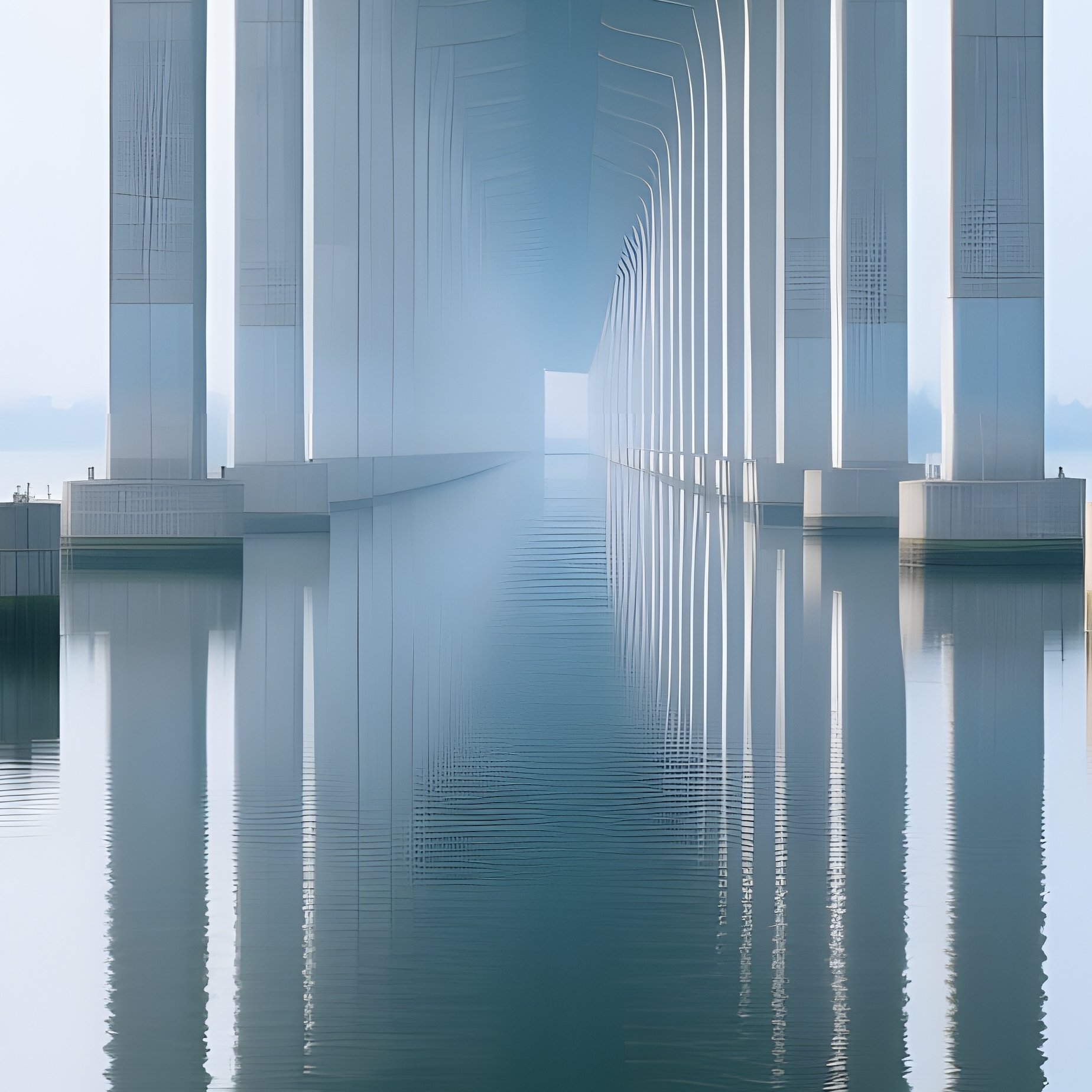Bridge Pillars Reflected In Water Bridge Pillars - Full Resolution Quality Preview
