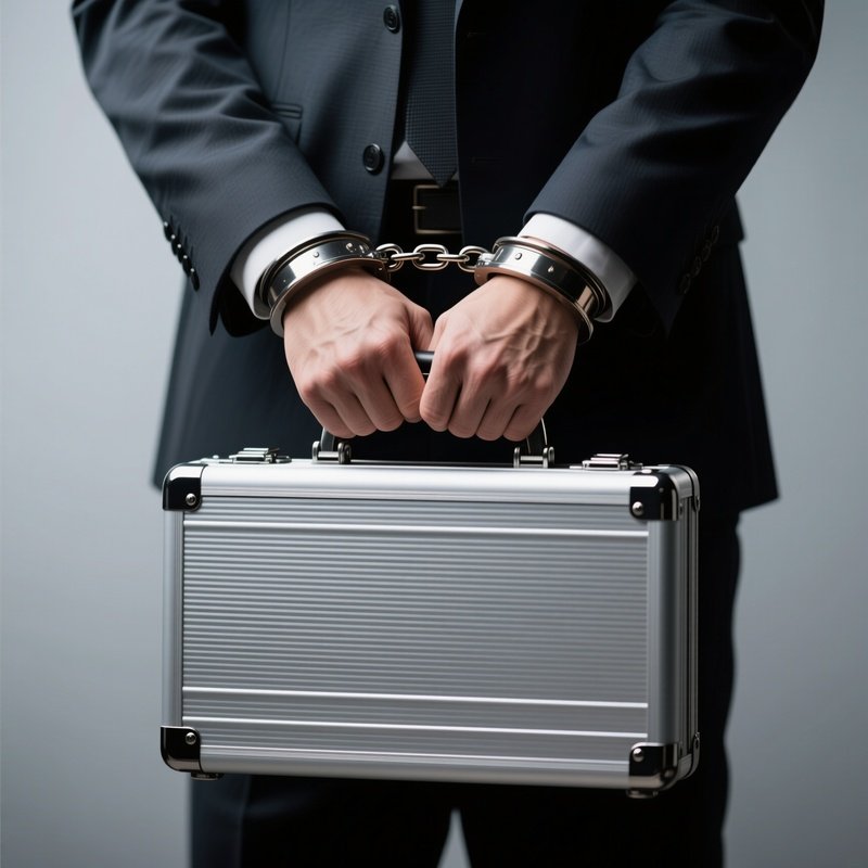 Briefcase: An Armored Aluminum Briefcase Handcuffed To A Businessman'S Wrist, Representing The Transport Of High Value Secrets.