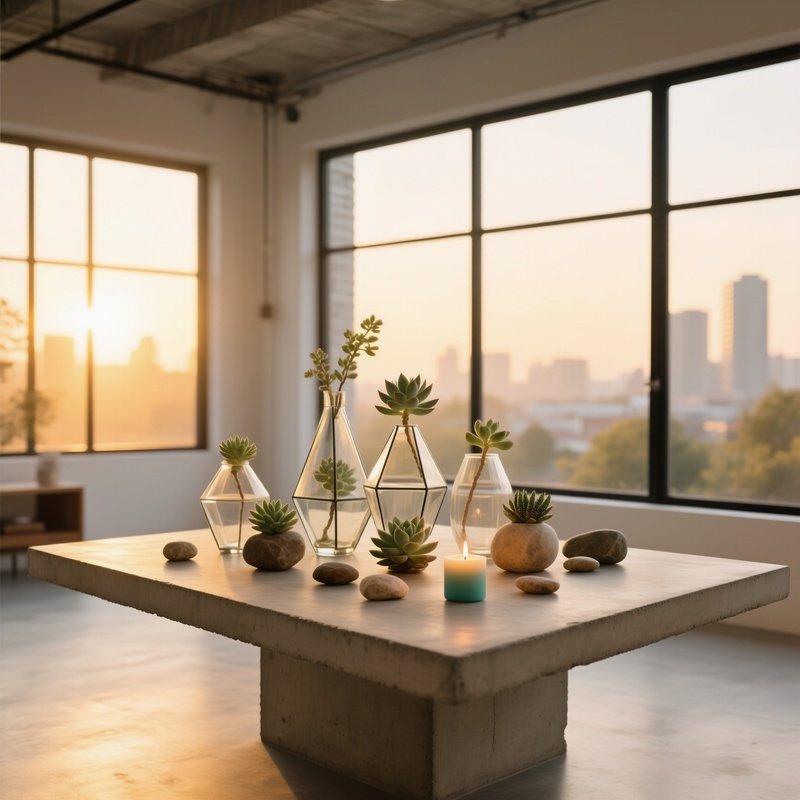 Bright Studio Loft Sunrise Concrete Table Geometric Vases