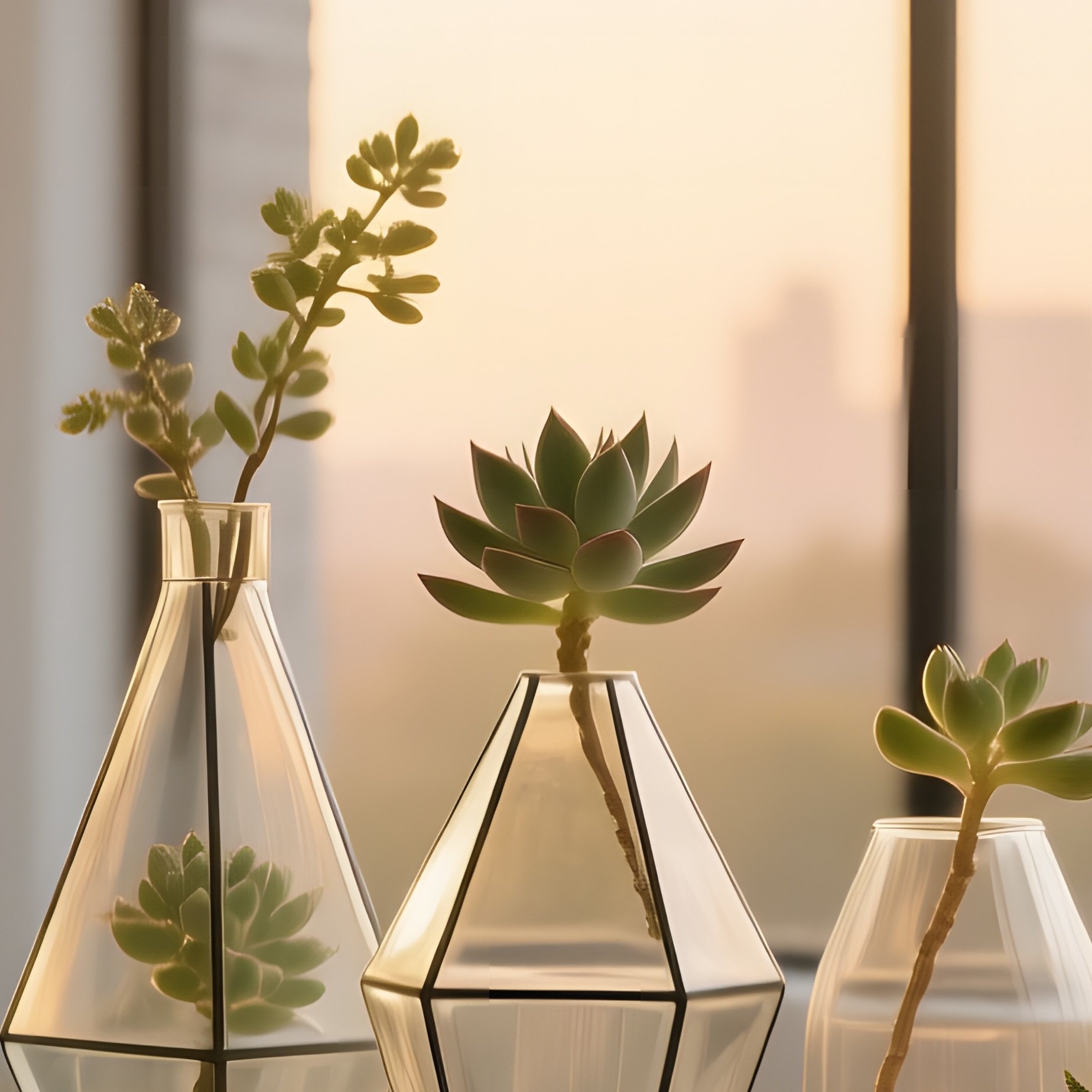 Bright Studio Loft Sunrise Concrete Table Geometric Vases - Full Resolution Quality Preview