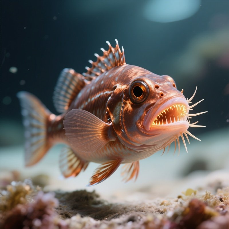 Bristlemouth – Small Coppery Fish With Glowing Throat Bristles.