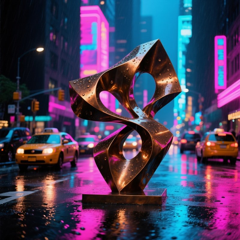 Bronze Abstract City Traffic Flow Rush Hour Neon Reflections