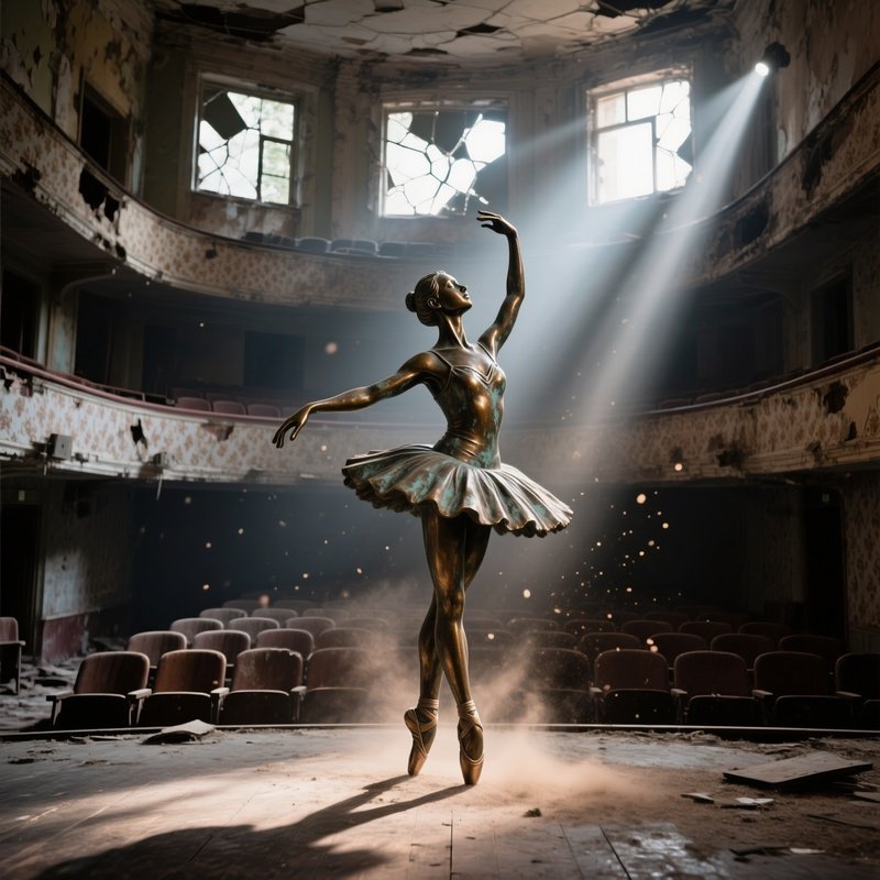 Bronze Ballerina Abandoned Theater