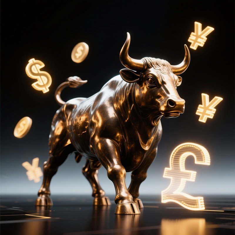 Bronze Bull Statue Holographic Currency Symbols 2