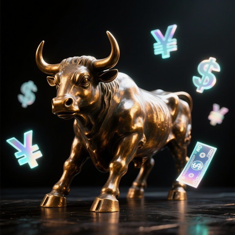 Bronze Bull Statue Holographic Currency Symbols 3