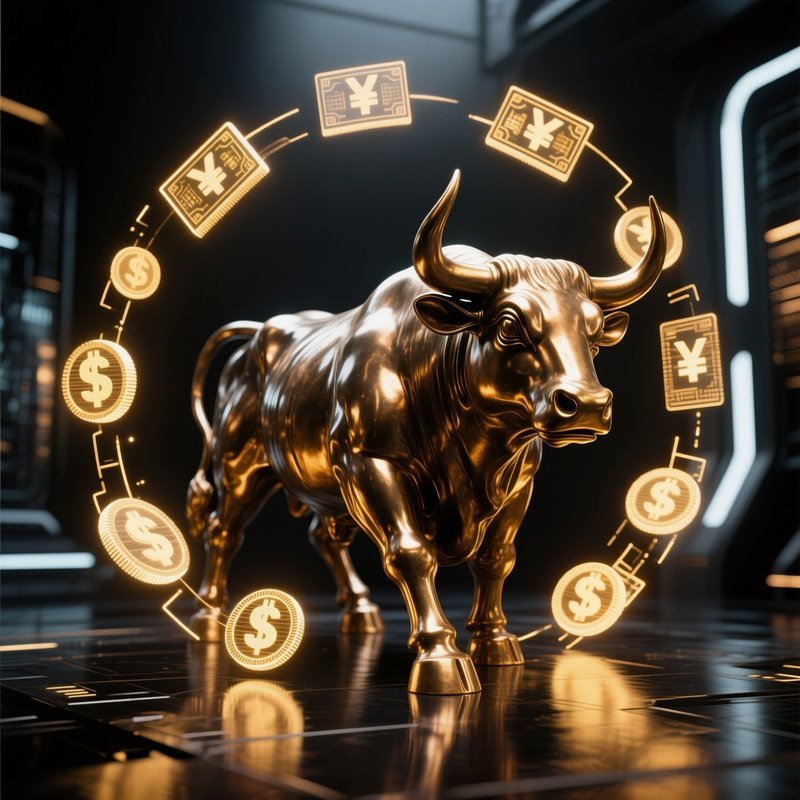 Bronze Bull Statue Holographic Currency Symbols 4
