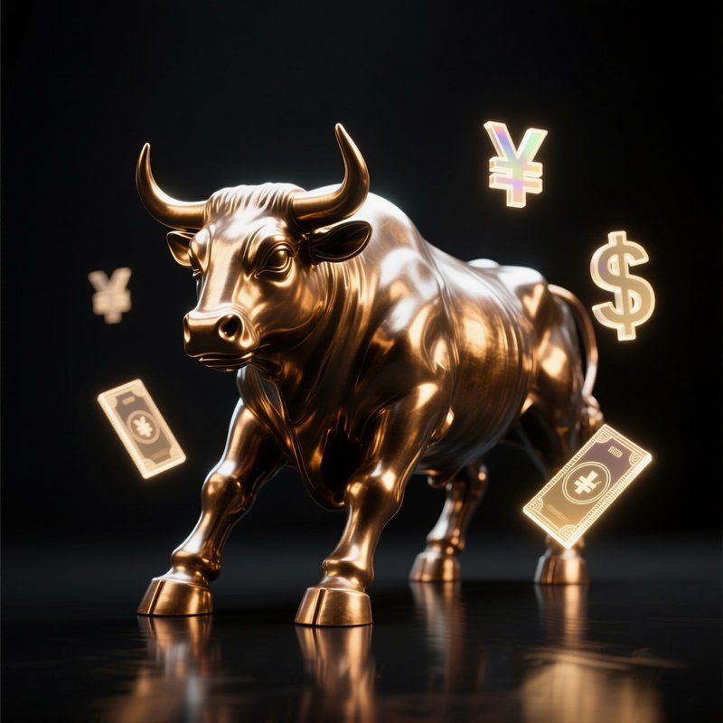Bronze Bull Statue Holographic Currency Symbols 5