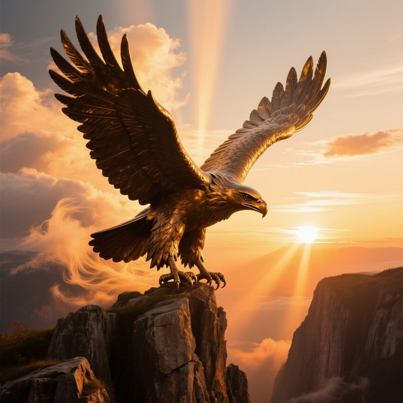 Bronze Eagle Soaring At Sunrise