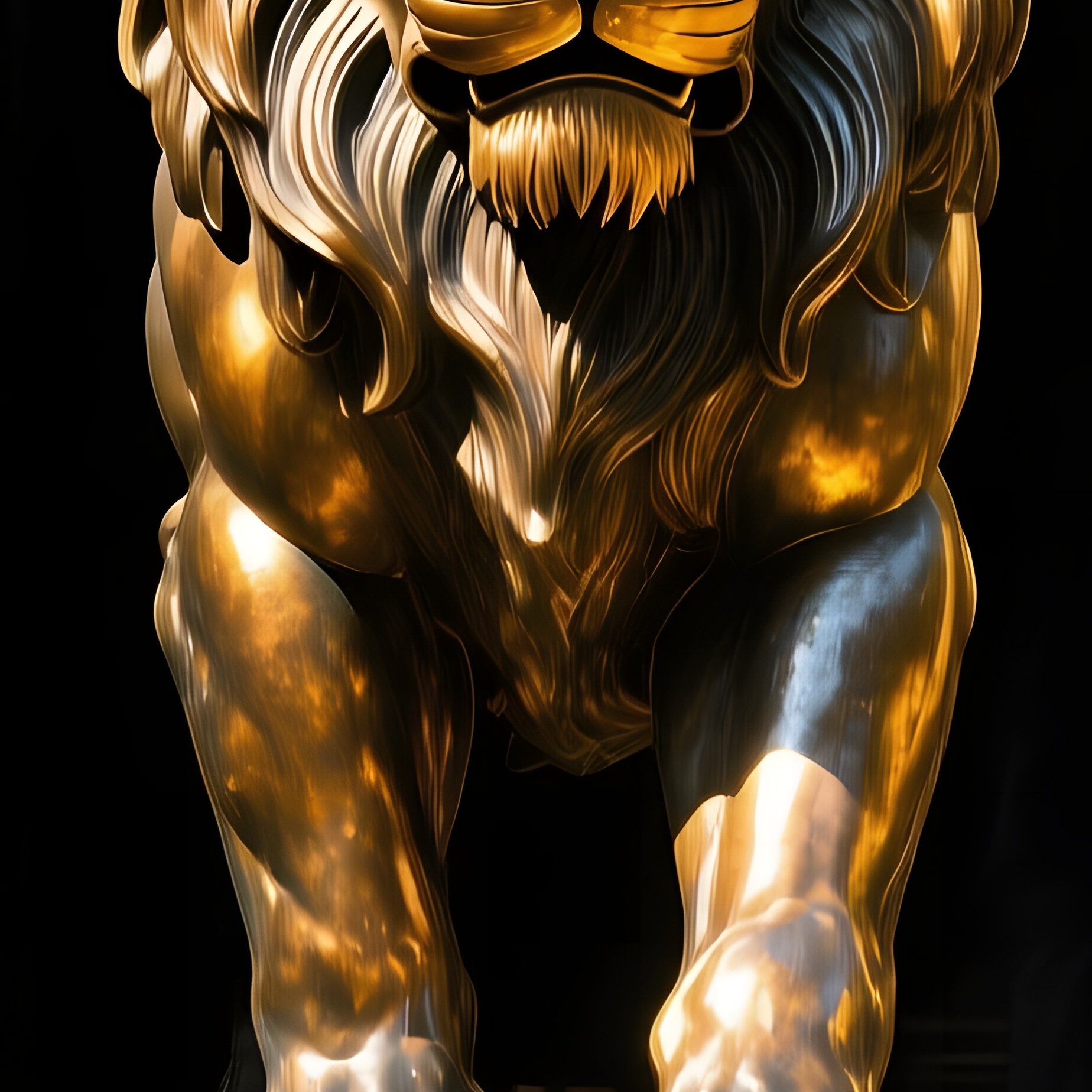 Bronze Lion Guarding Ancient Temple Midday - Full Resolution Quality Preview