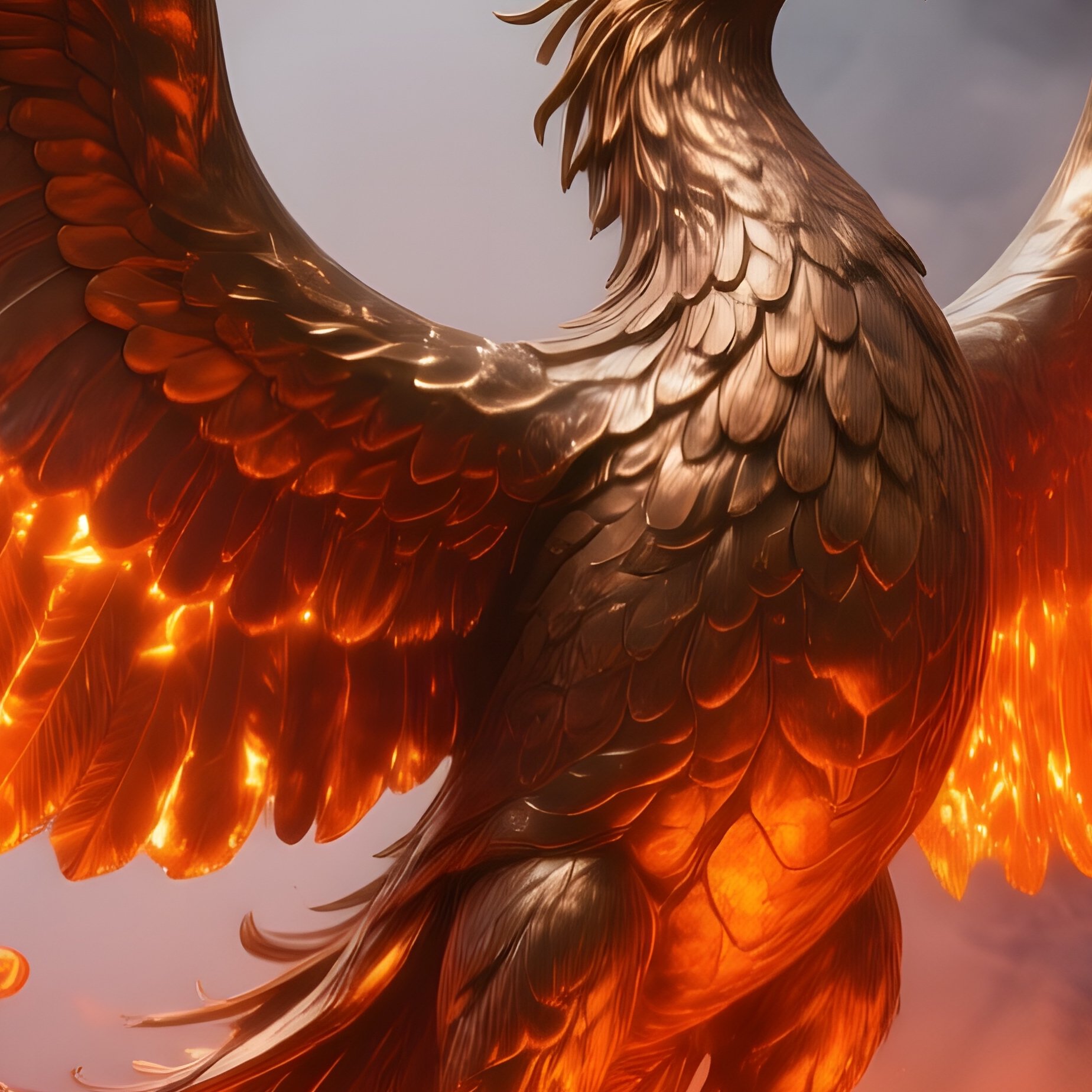 Bronze Phoenix Rising From Smoldering Ashes In Volcanic Crater - Full Resolution Quality Preview