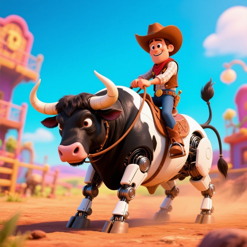 Buffalo Cowboy Mech Bull Rider Cg