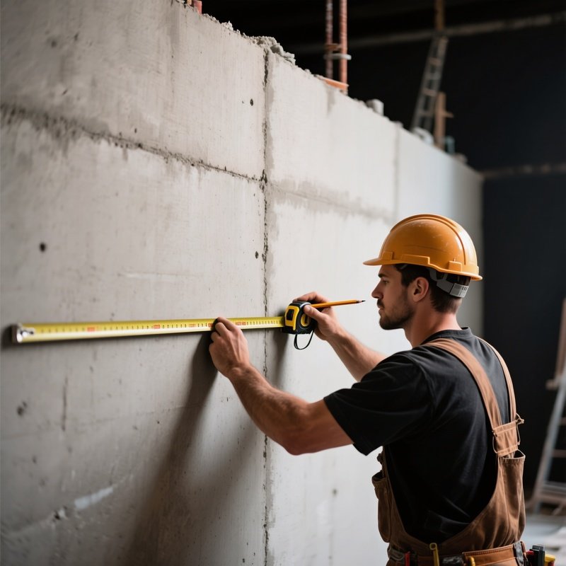 Builder Marking Measurements Concrete Wall