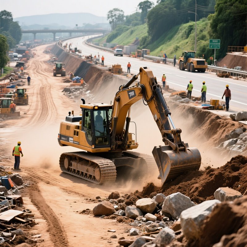 Bulldozer Clearing Earth Highway Expansion Project