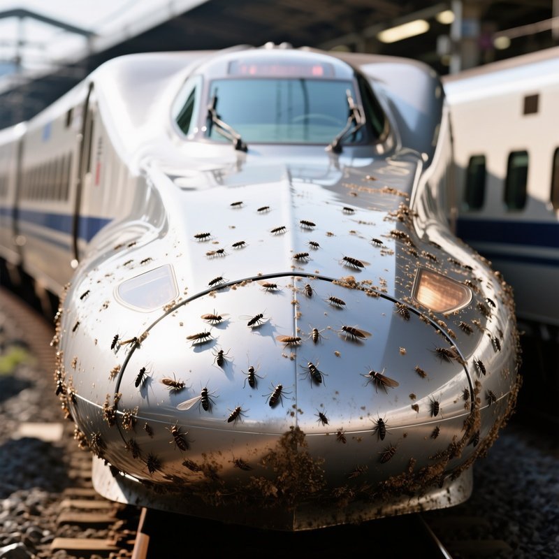 Bullet Train Nose Covered In Bugs