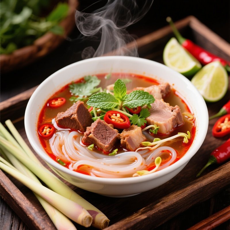 Bun Bo Hue Spicy Beef Broth With Rice Noodles