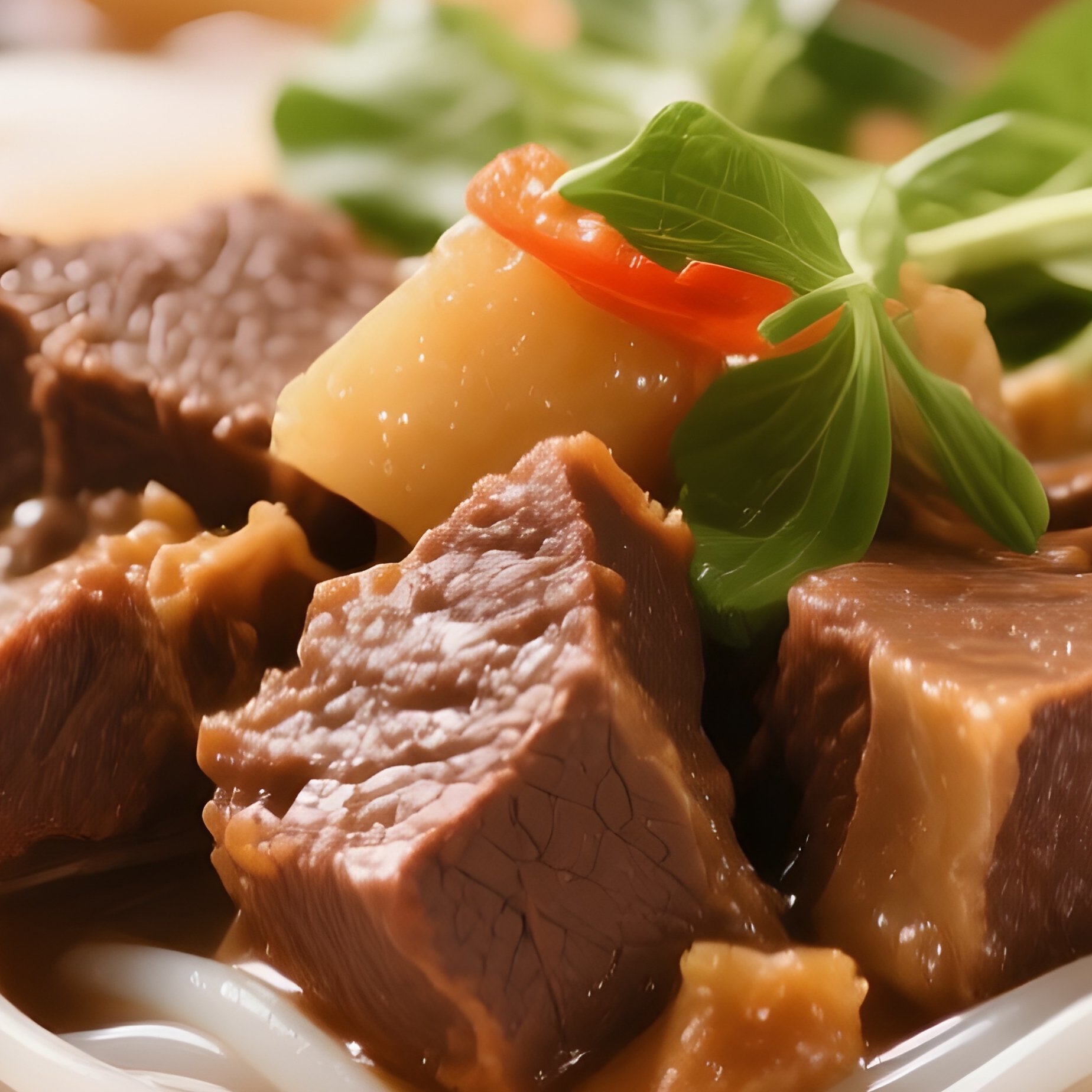 Bún Bò Kho Vermicelli Served With Rich Beef Stew - Full Resolution Quality Preview