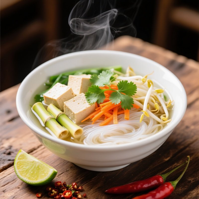 Bun Chay Vegetarian Vermicelli Soup With Tofu And Vegetables