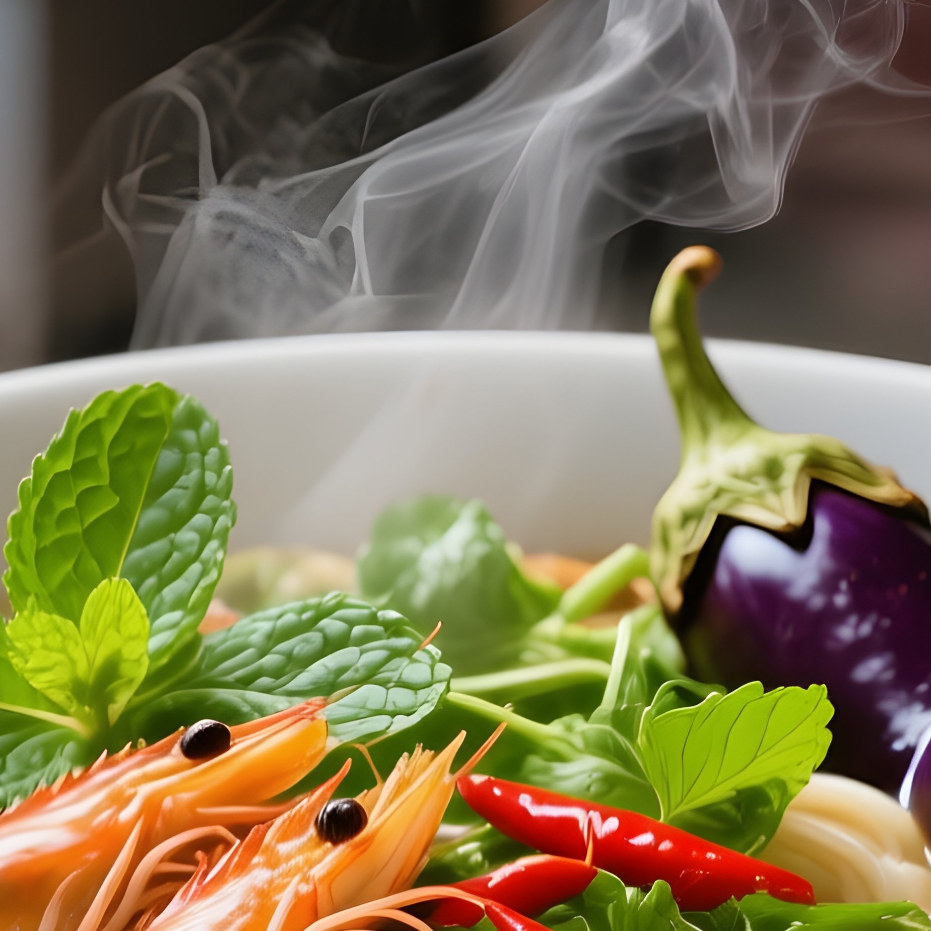 Bun Mam Fermented Fish Noodle Soup With Shrimp Pork Eggplant And Herbs - Full Resolution Quality Preview