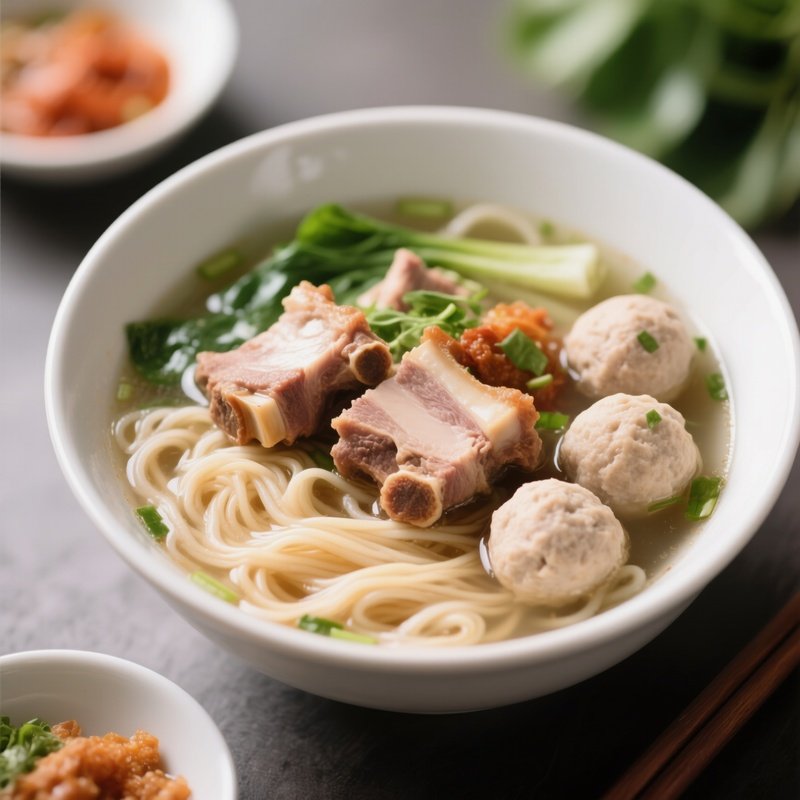 Bún Mọc Sườn Noodle Soup With Pork Ribs And Meatballs