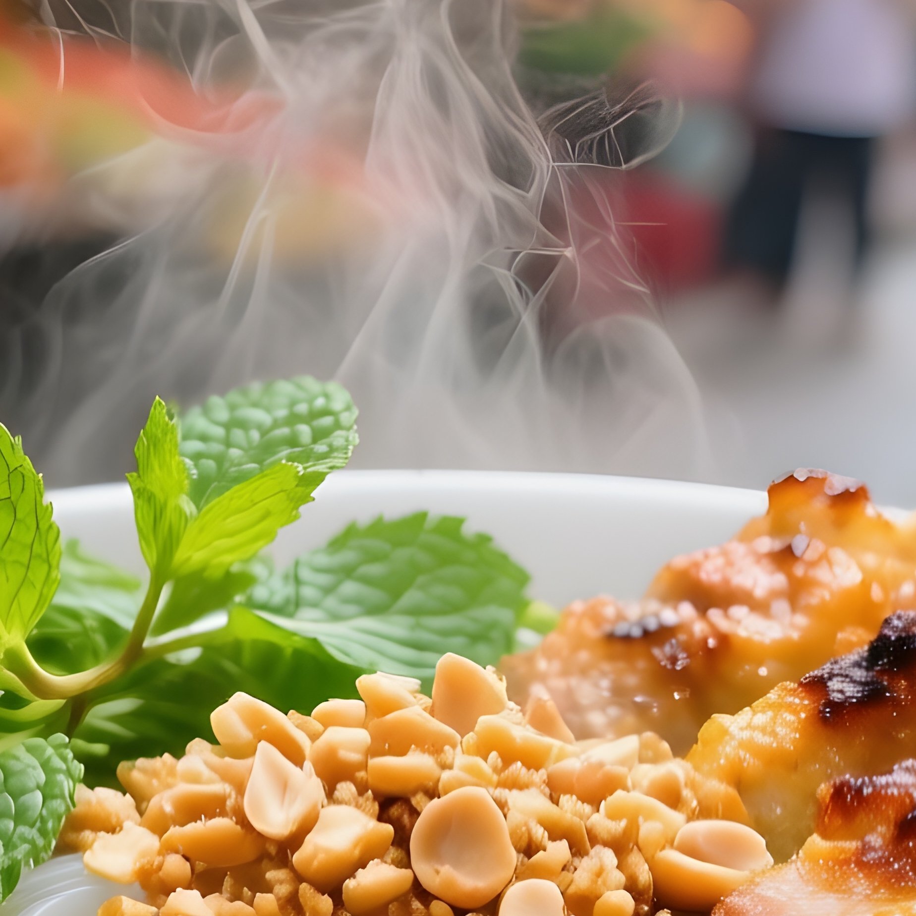 Bun Nem Nuong Vermicelli With Grilled Pork Skewers Herbs And Peanuts - Full Resolution Quality Preview