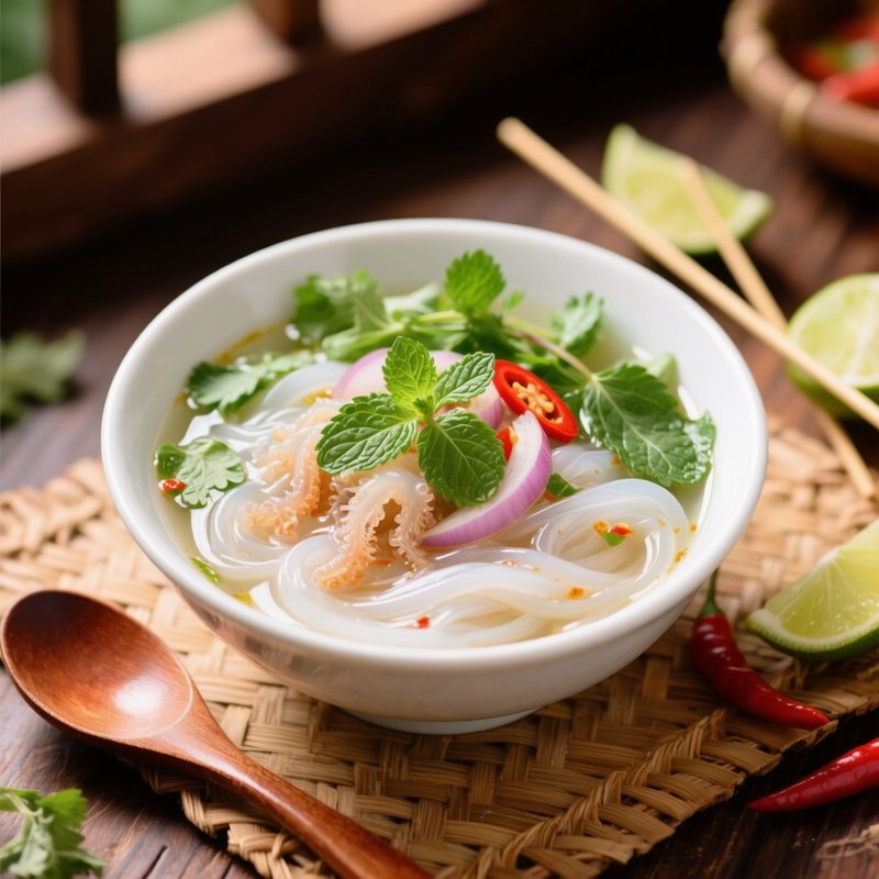 Bun Sua Jellyfish Noodle Soup With Herbs And Light Broth