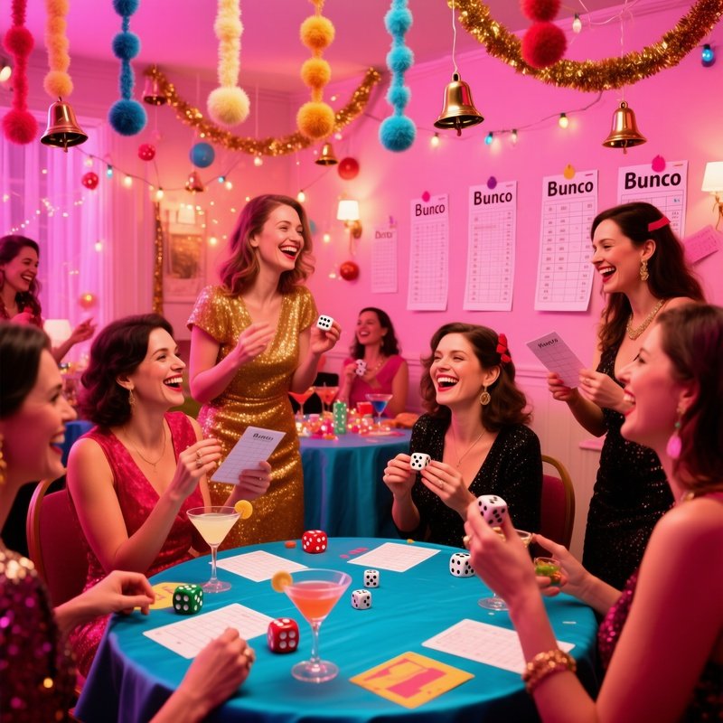 Bunco Social Event Women Fuzzy Dice Bells Score Sheets