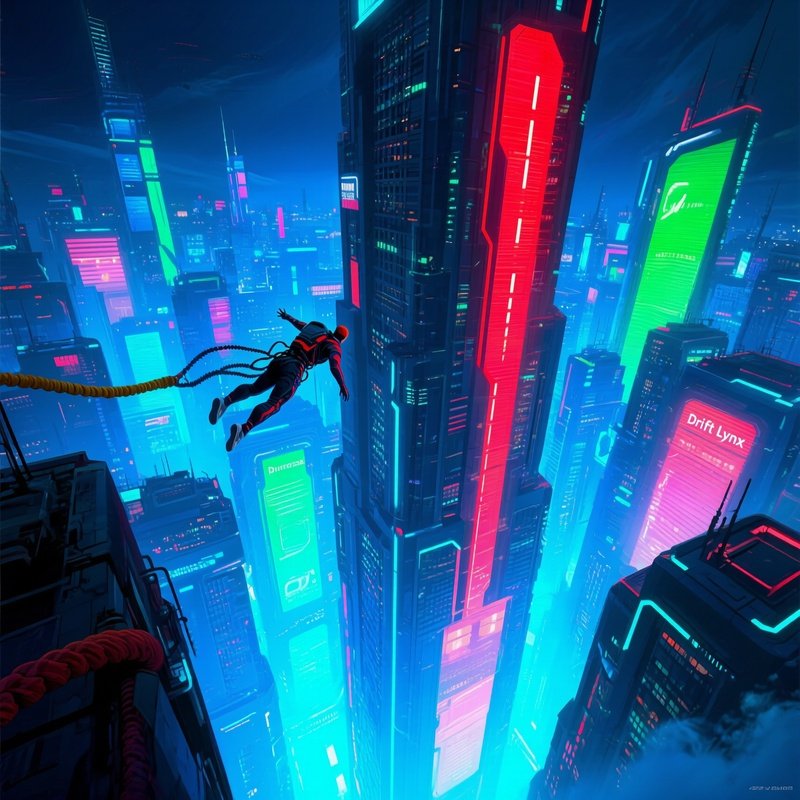 Bungee Jumper Drift Lynx Neon Cityscape Diving Off Skyscraper