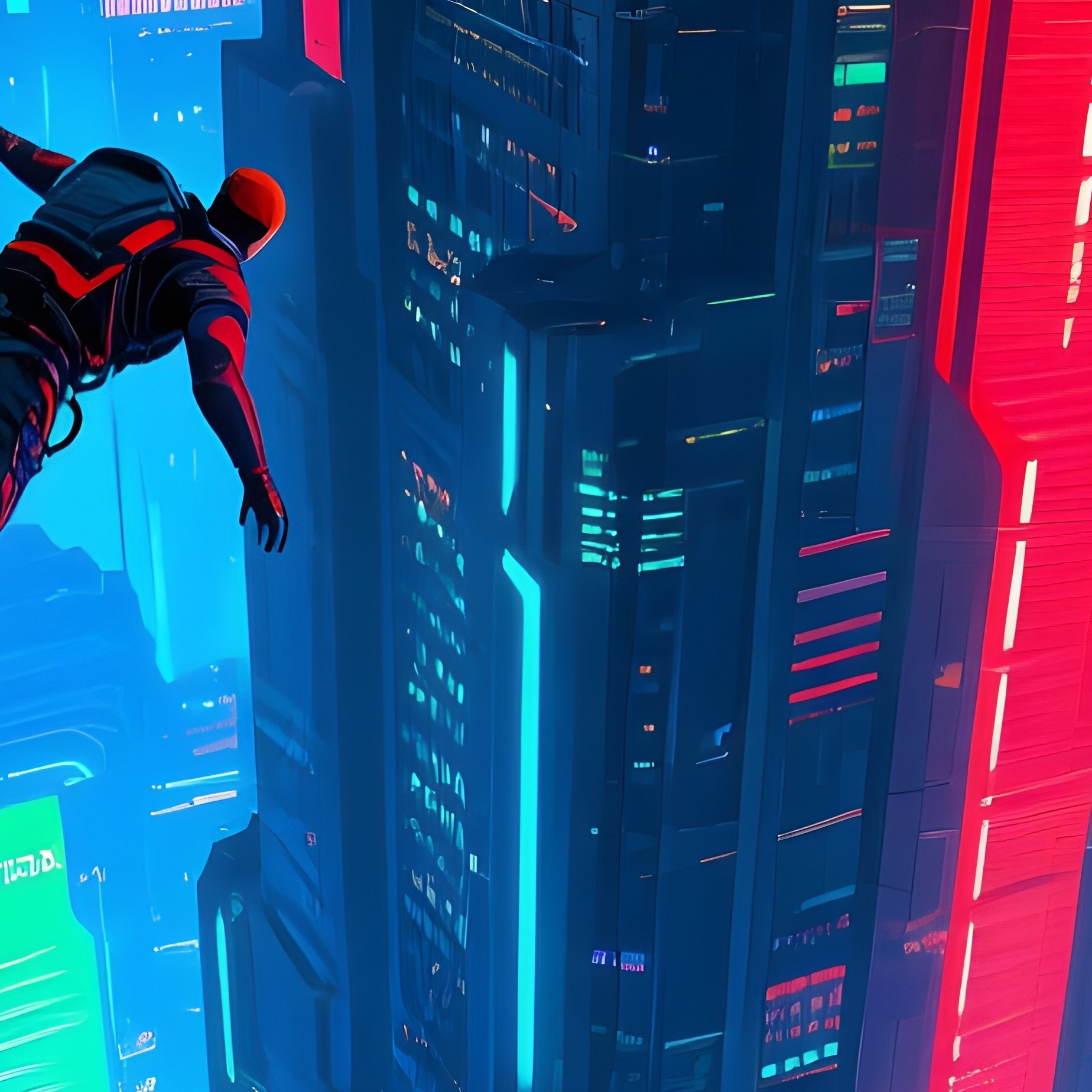 Bungee Jumper Drift Lynx Neon Cityscape Diving Off Skyscraper - Full Resolution Quality Preview