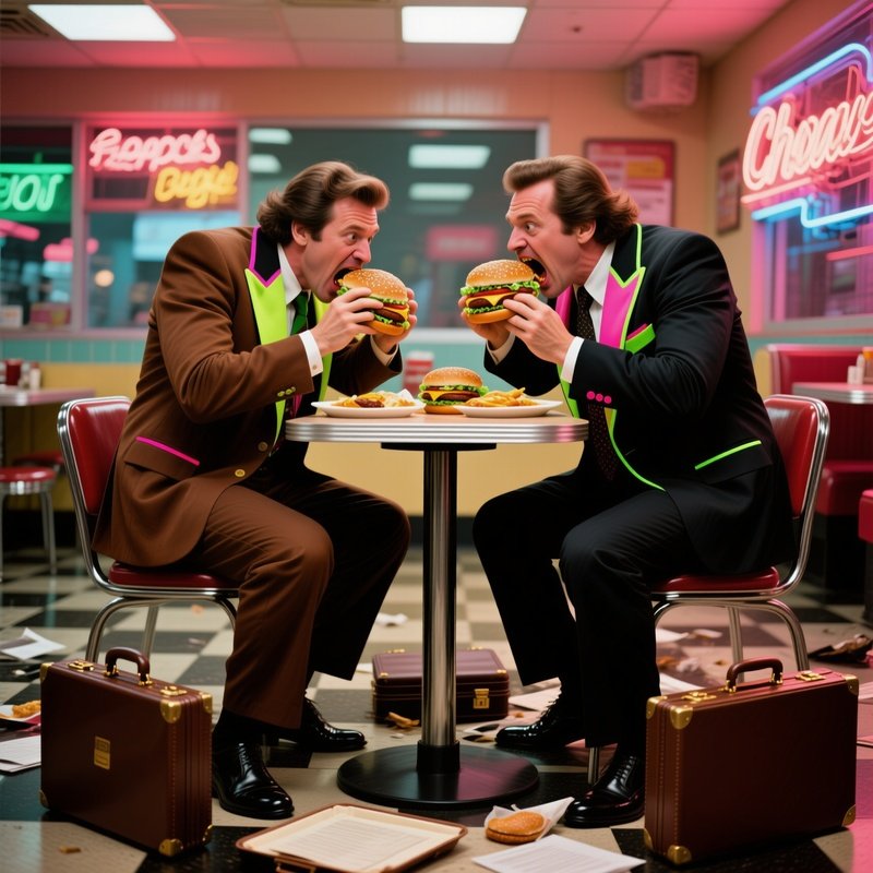 Business Lunch 80S Suits Burgers High Top Table