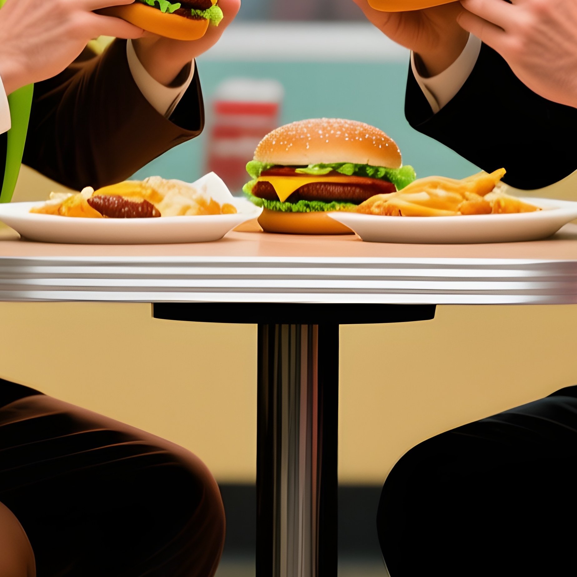 Business Lunch 80S Suits Burgers High Top Table - Full Resolution Quality Preview