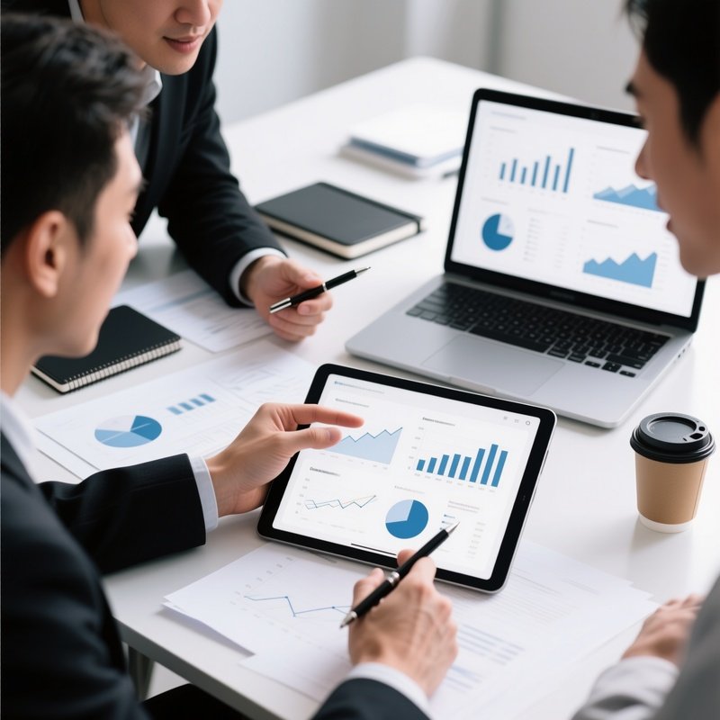 Business People Analyzing Data On A Tablet Business Data Analysis