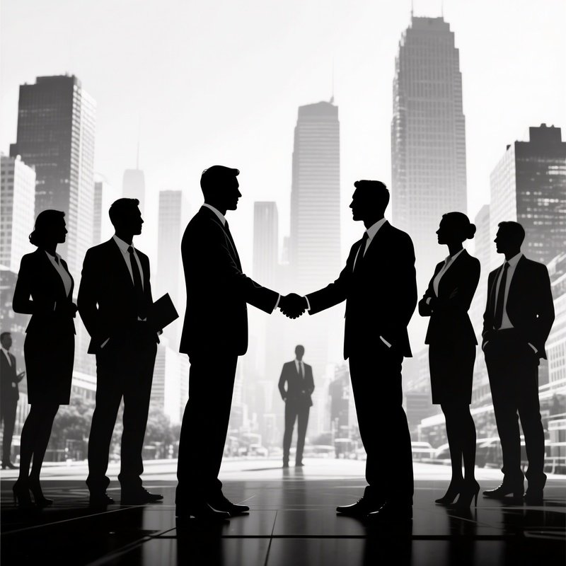Business People In A Handshake And Group Setting Business