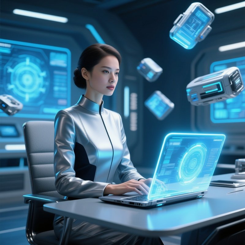 Businesswoman Working On Laptop Sci Fi