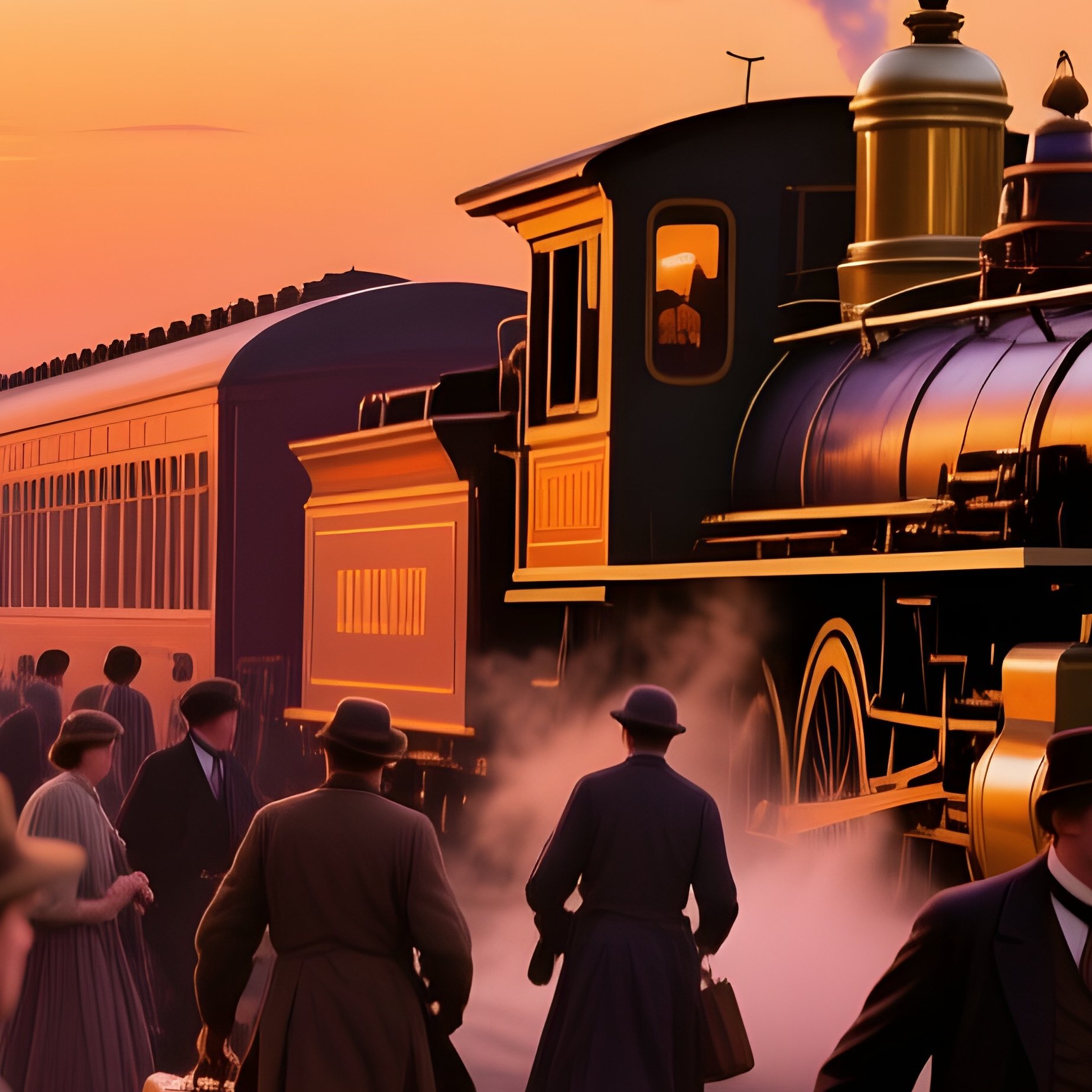 Bustling 19Th Century American Railroad Station At Dusk - Full Resolution Quality Preview