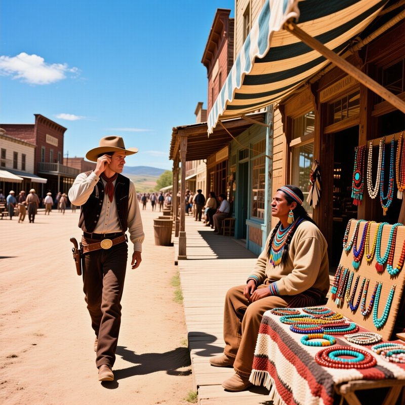 Bustling 19Th Century Frontier Town Square