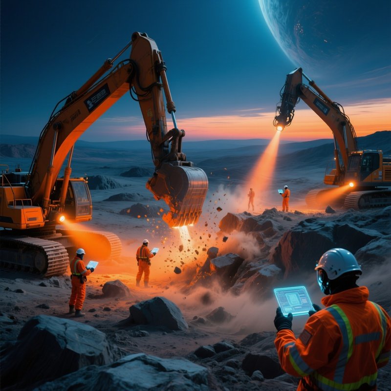 Bustling Asteroid Mining Colony At Twilight