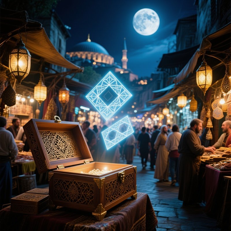 Bustling Bazaar Istanbul Full Moon Wooden Boxes Float Geometric
