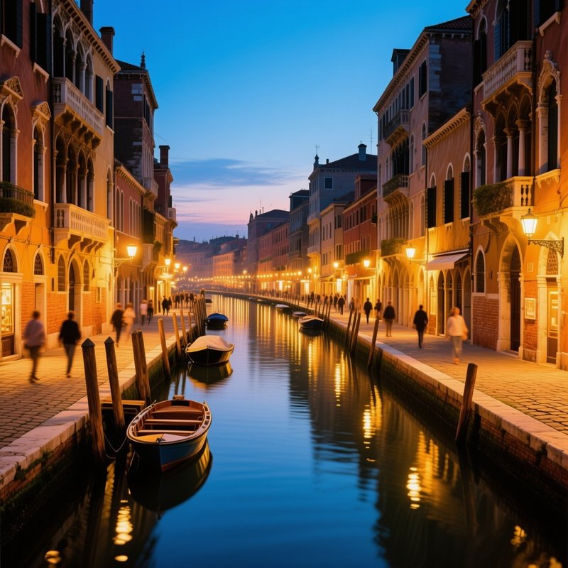 Bustling Canals Old European City Twilight