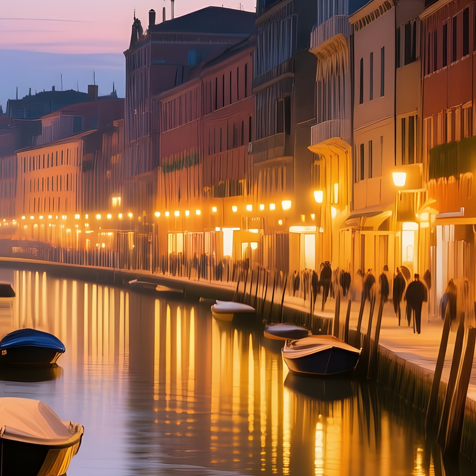 Bustling Canals Old European City Twilight - Full Resolution Quality Preview