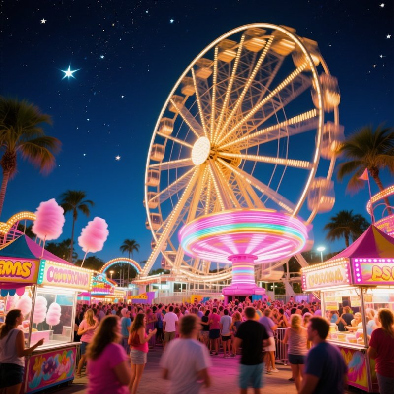 Bustling Carnival Midway At Night Florida