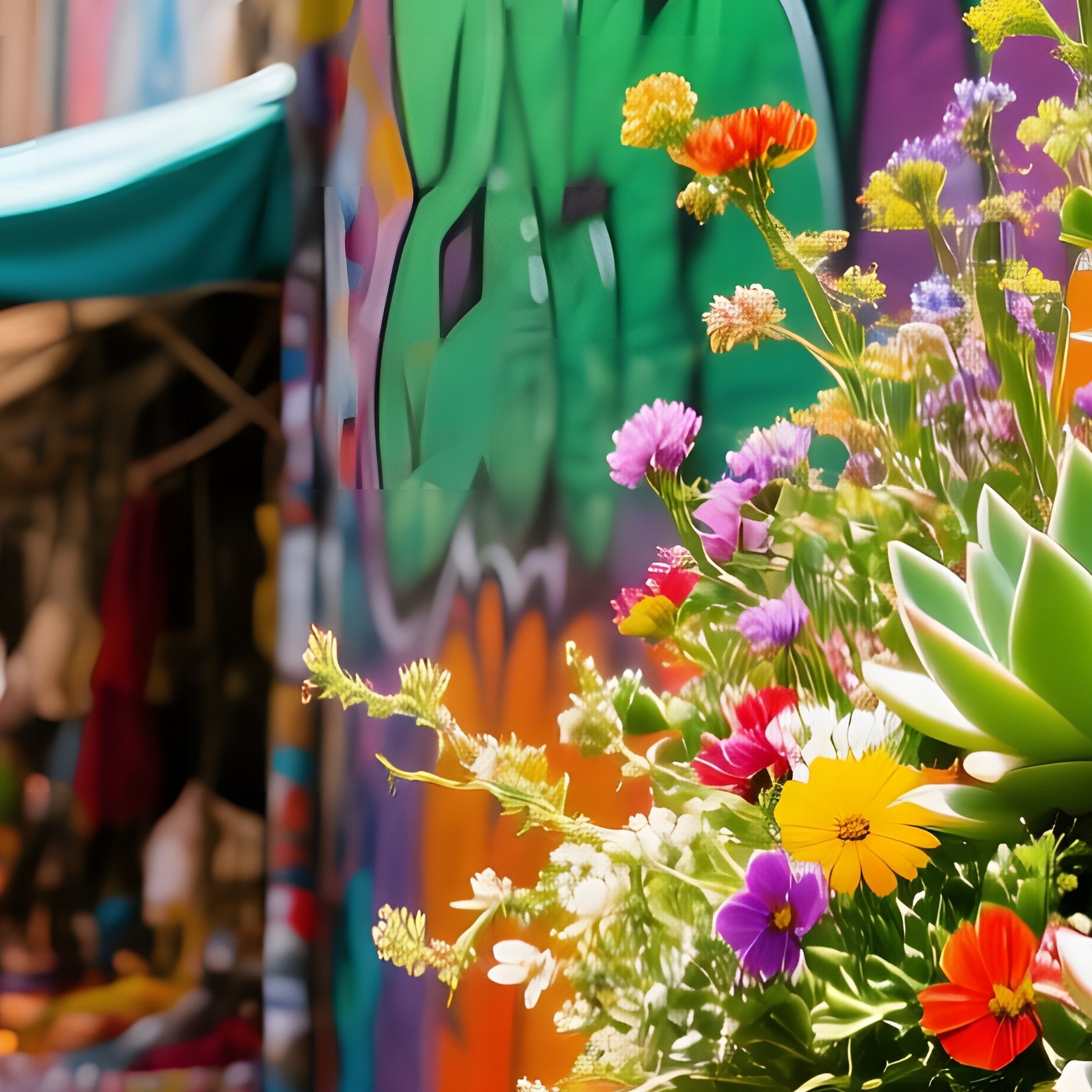 Bustling City Farmers Market Alleyway Graffiti Succulents - Full Resolution Quality Preview