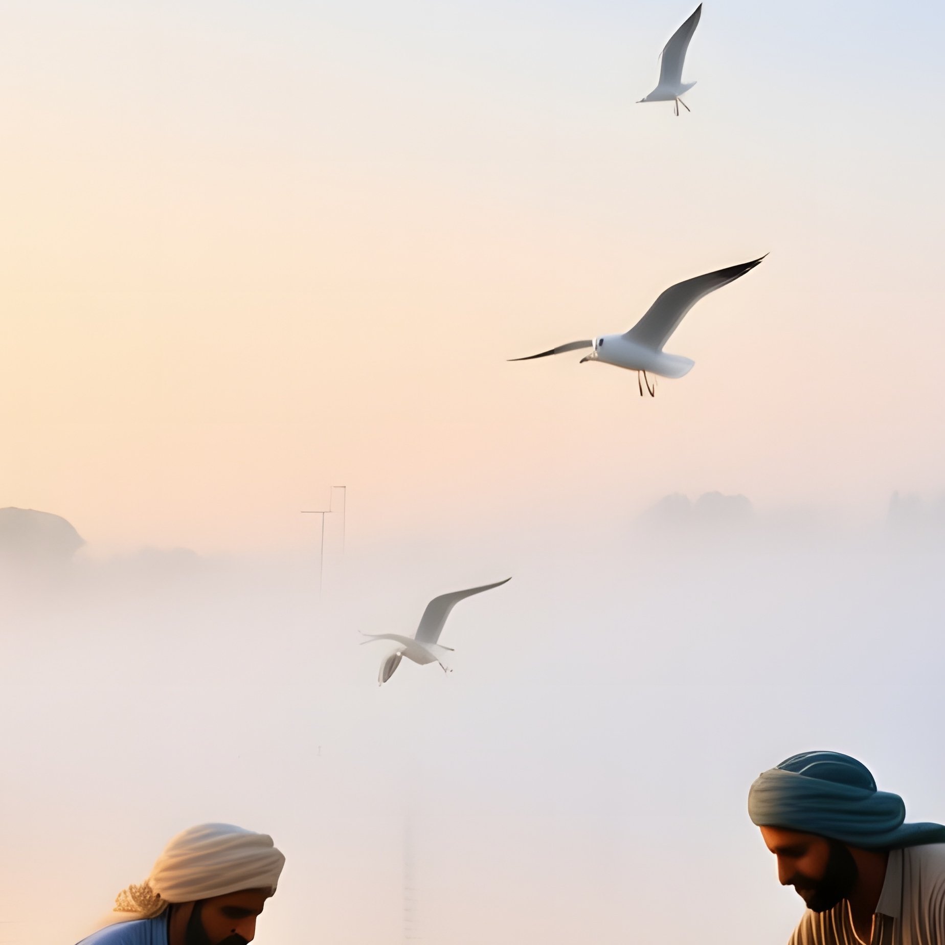 Bustling Dockside At Dawn Dates Reed Boats Gulls Mist - Full Resolution Quality Preview