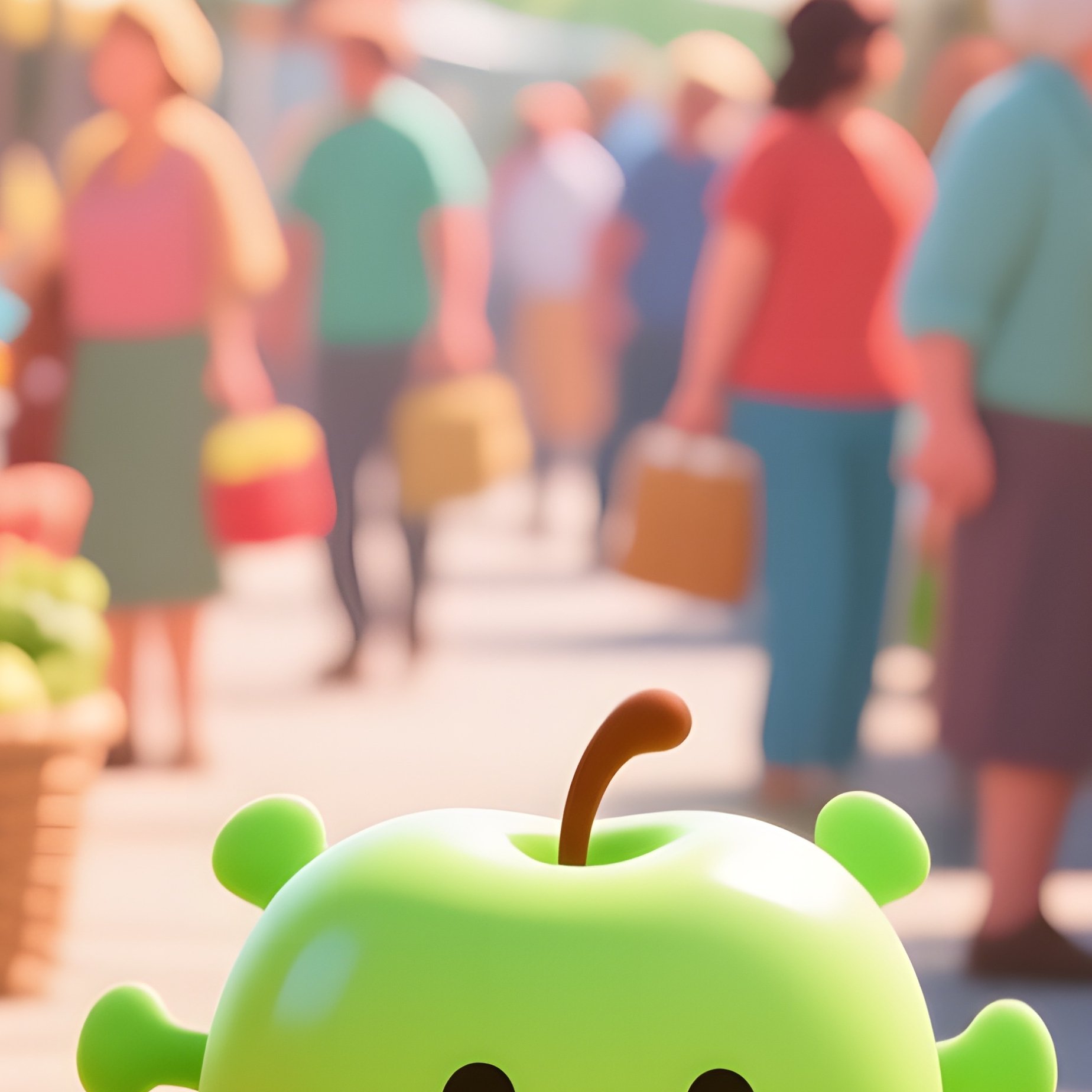 Bustling Farmers Market Cartoon Viruses On Fruit - Full Resolution Quality Preview