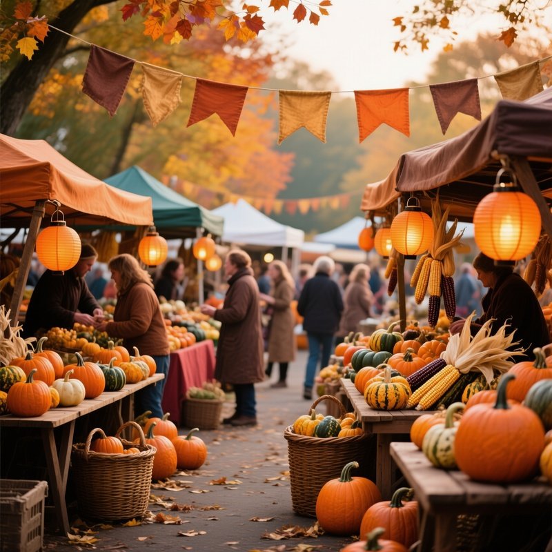 Bustling Farmers Market Early Autumn