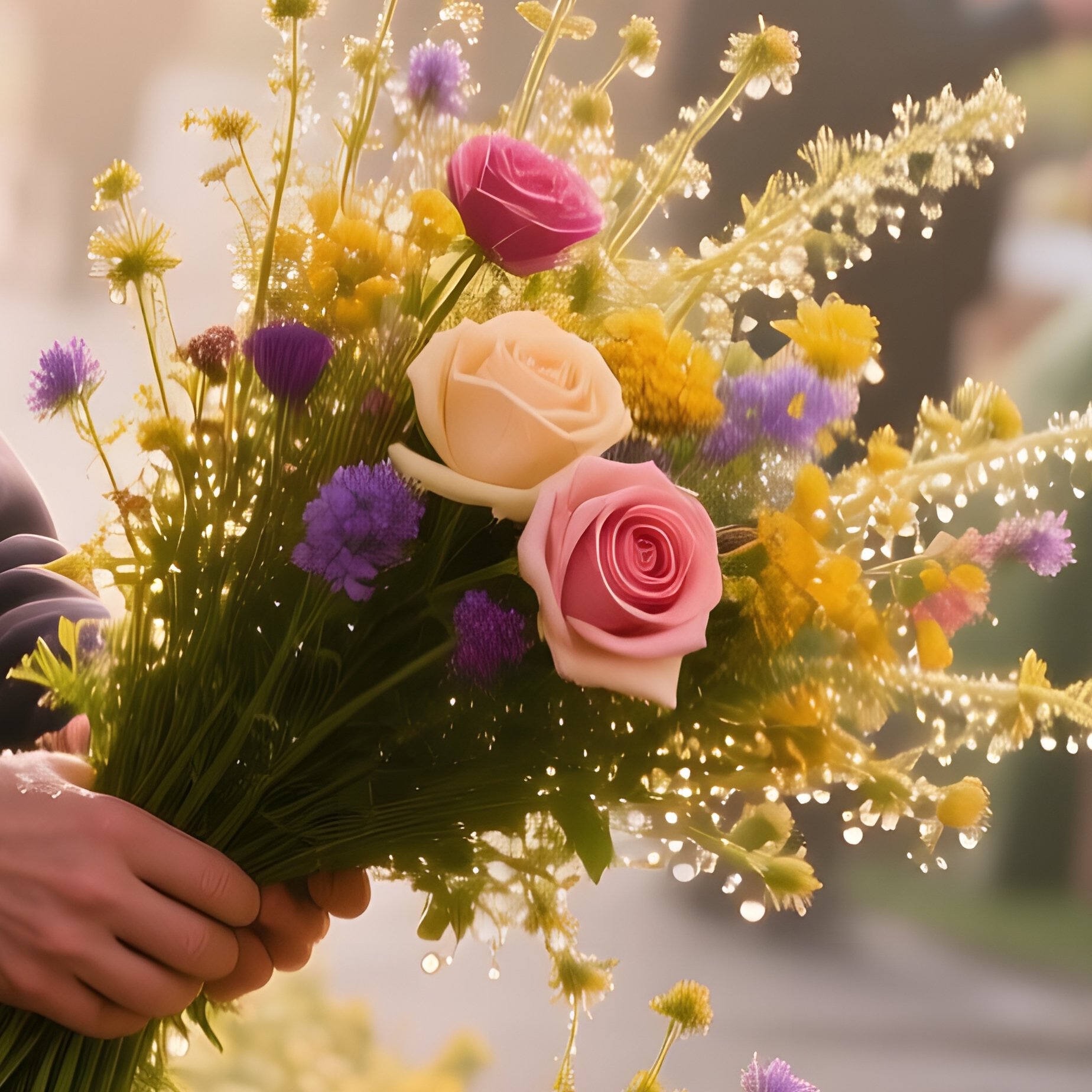 Bustling Farmers Market Early Morning Wildflowers Dew - Full Resolution Quality Preview