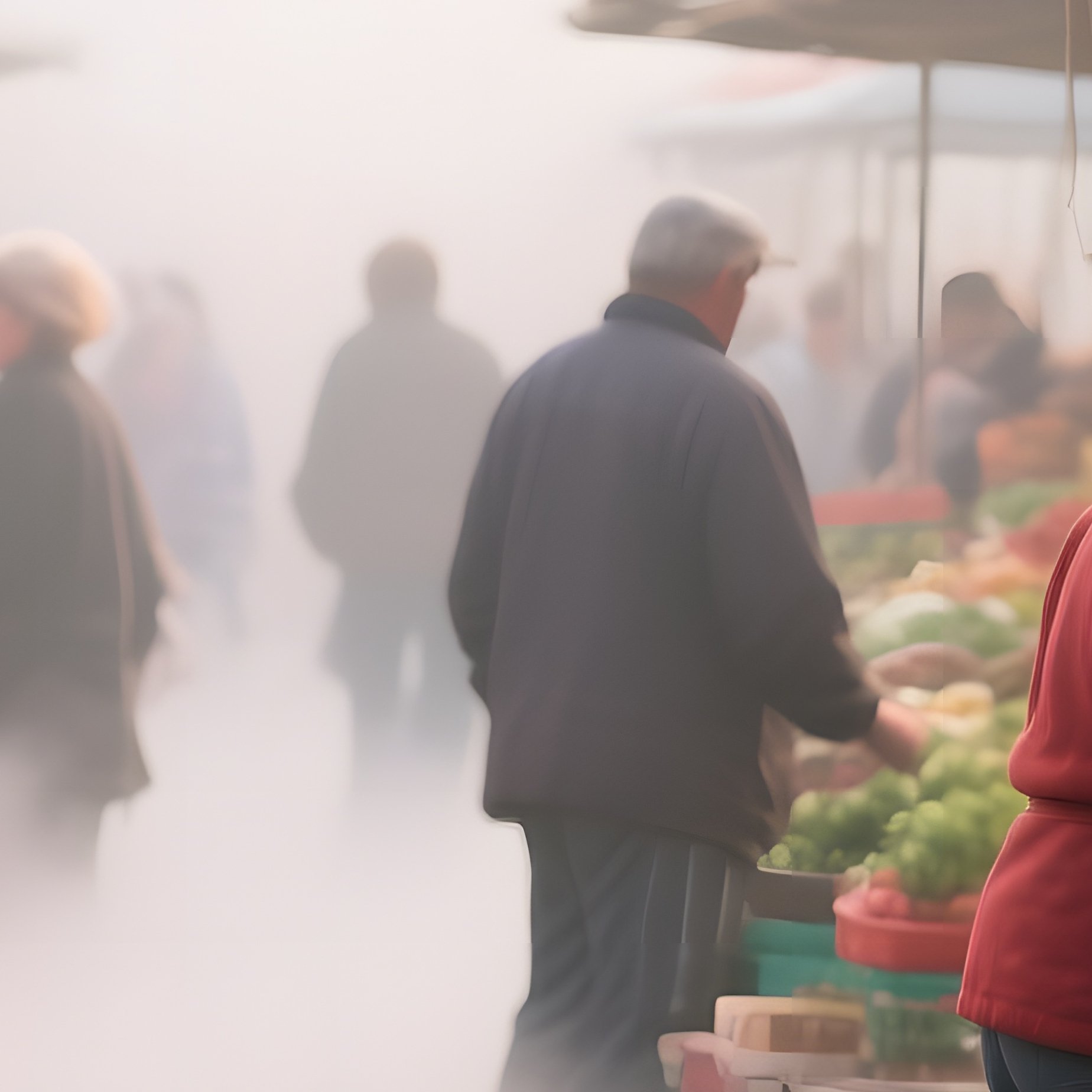 Bustling Farmers Market Early Spring Mist - Full Resolution Quality Preview