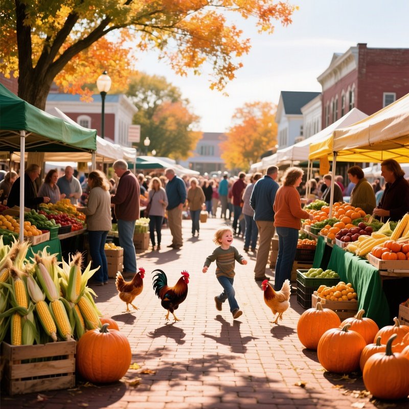 Bustling Farmers Market Midwestern Town Square