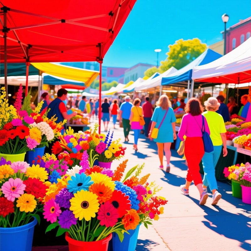 Bustling Farmers Market Pop Art Flowers
