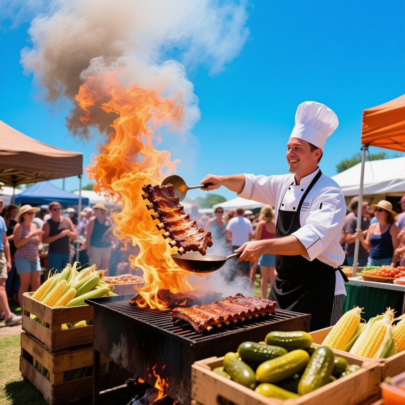 Bustling Food Market Stall Midday