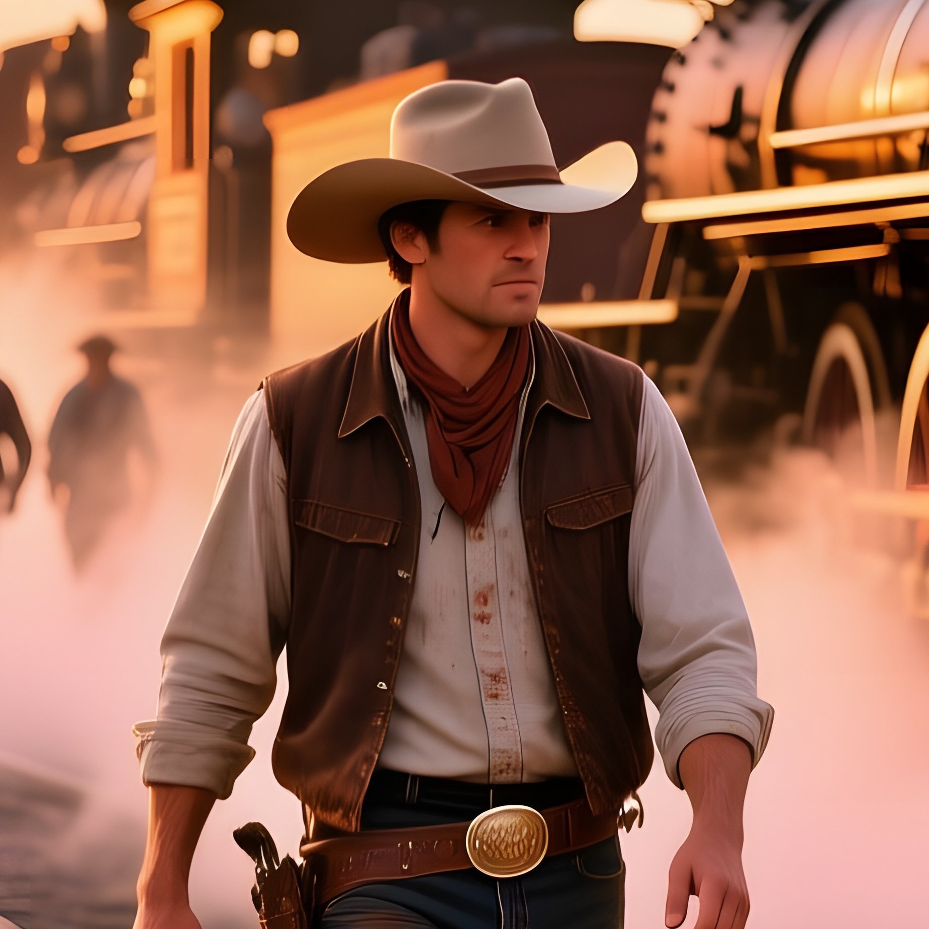 Bustling Frontier Train Station At Sunrise - Full Resolution Quality Preview